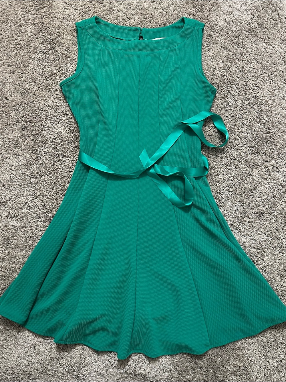Haani Sleeveless Teal Fit-and-Flare Dress with Satin Waist Tie